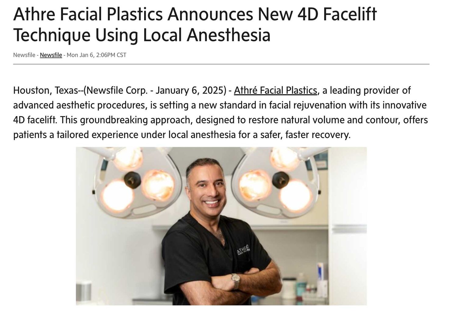 Doctor announcing innovative 4D facelift technique.