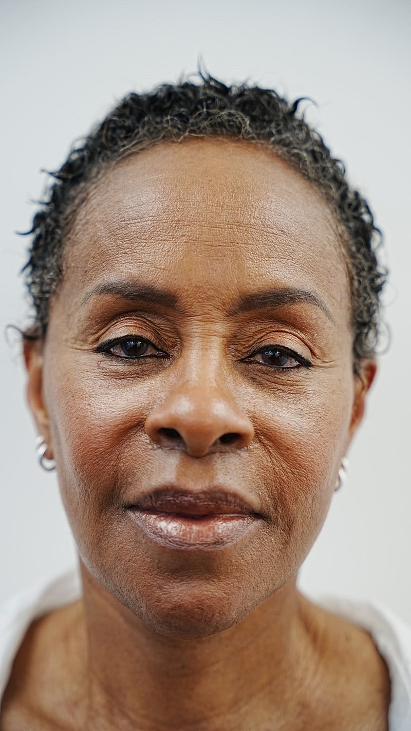 Woman with natural hair in green robe.