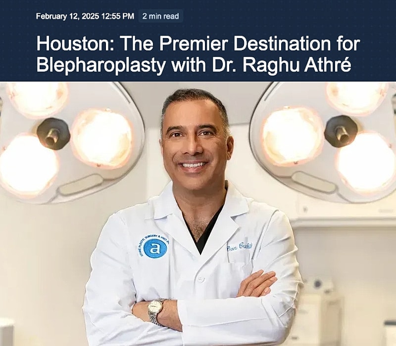 Doctor in surgical setting promoting blepharoplasty.