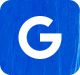 Google logo on blue background.